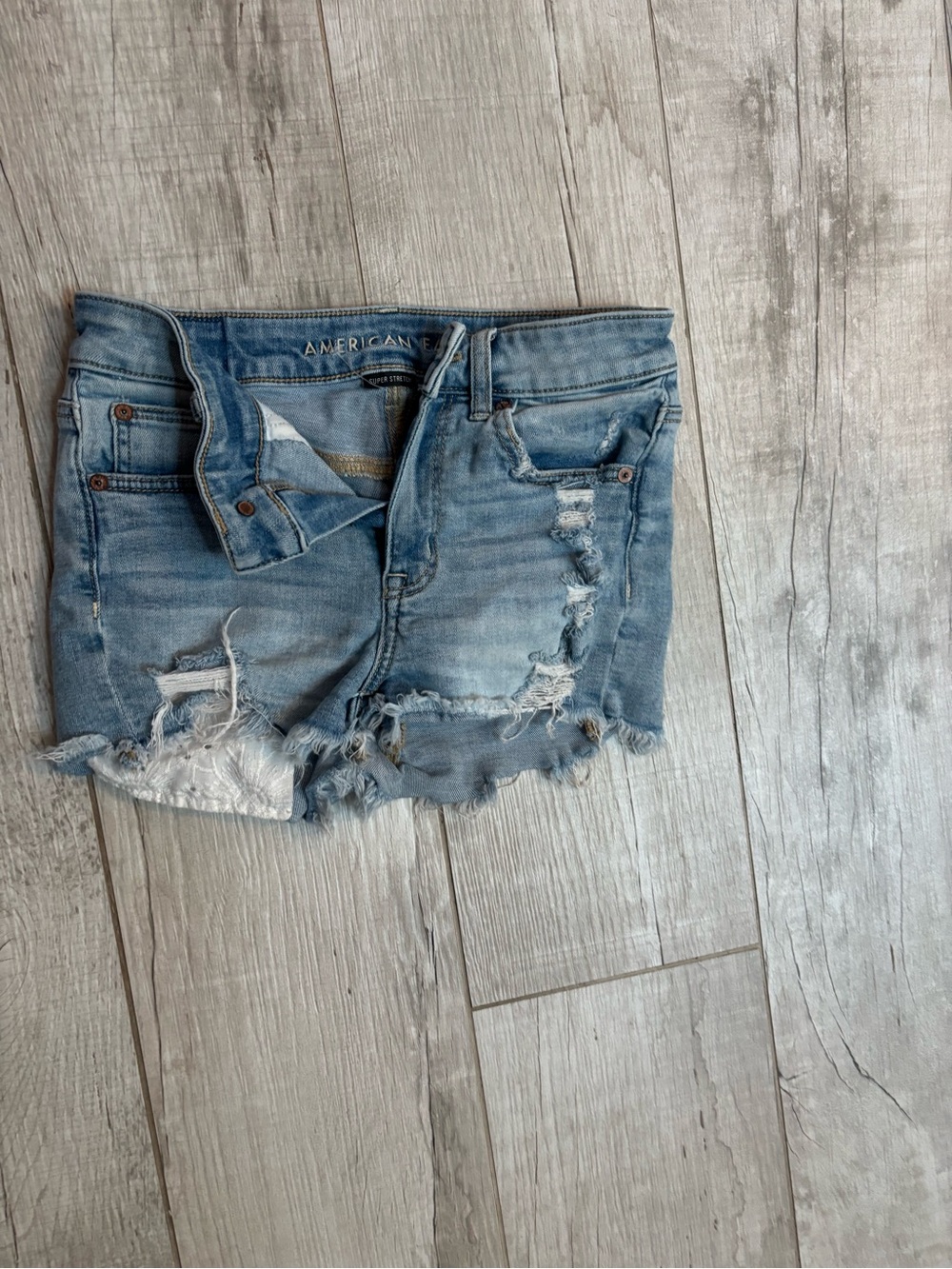American Eagle Outfitters Light Blue Distressed Denim Jean Shorts